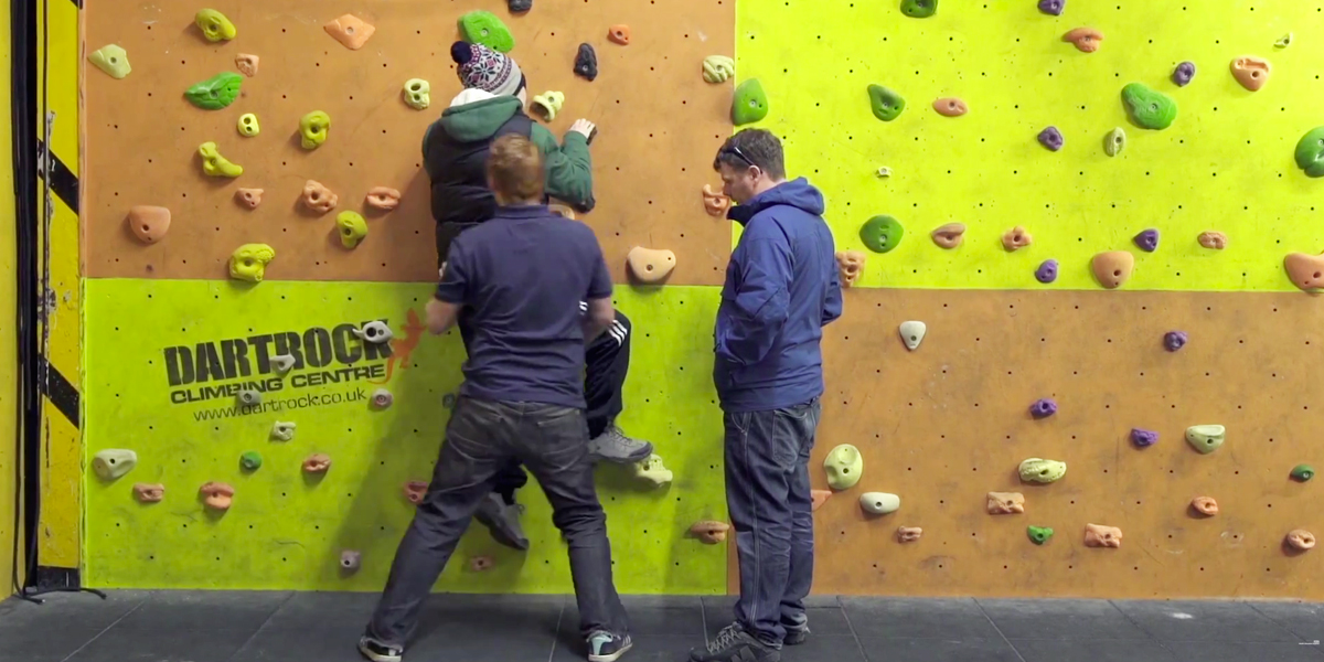 Hamish and Ricky and the climbing wall
